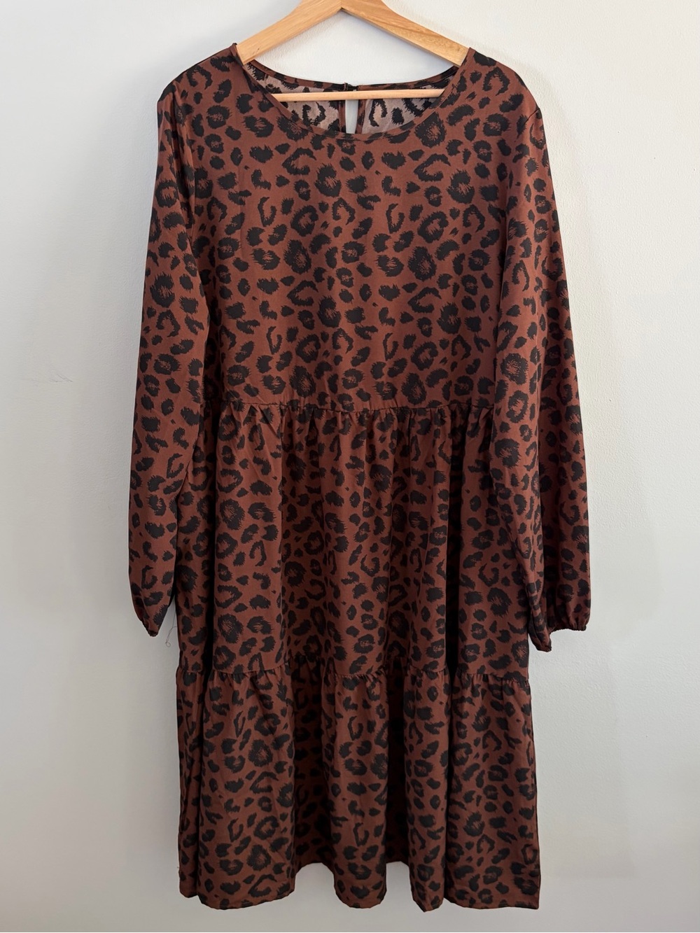 Brown & Black Leopard Tiered Long Sleeve Dress